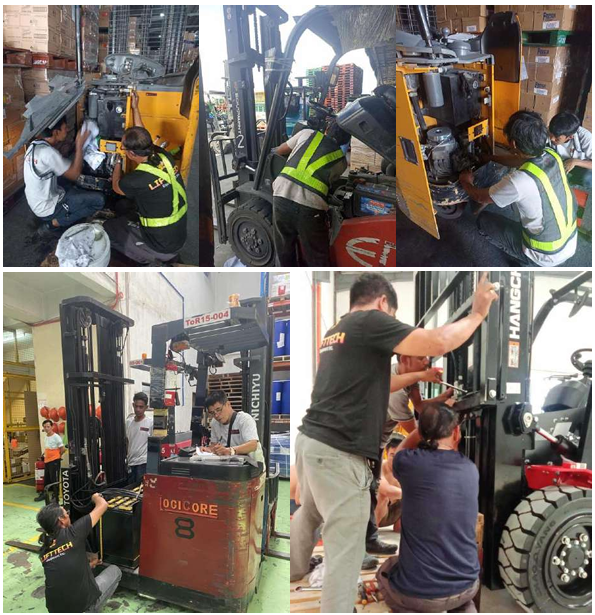 Collage of forklift brands LIFTTECH services and provides parts for
