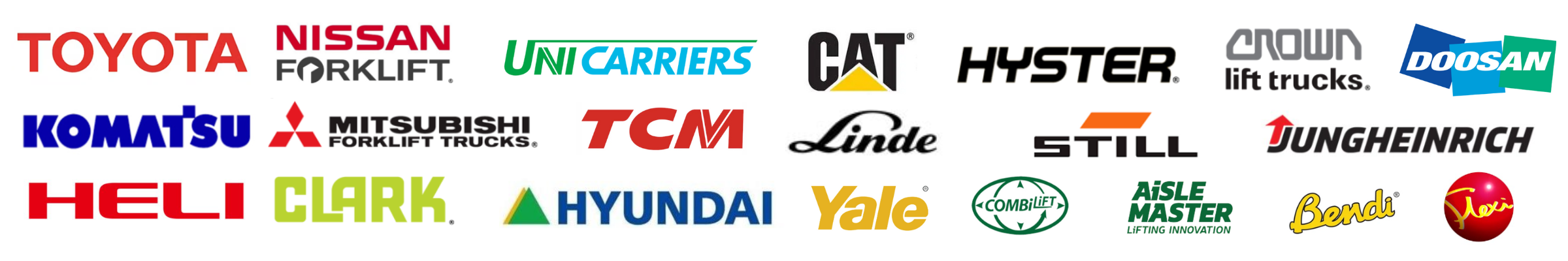 Logos of various forklift brands LIFTTECH supports